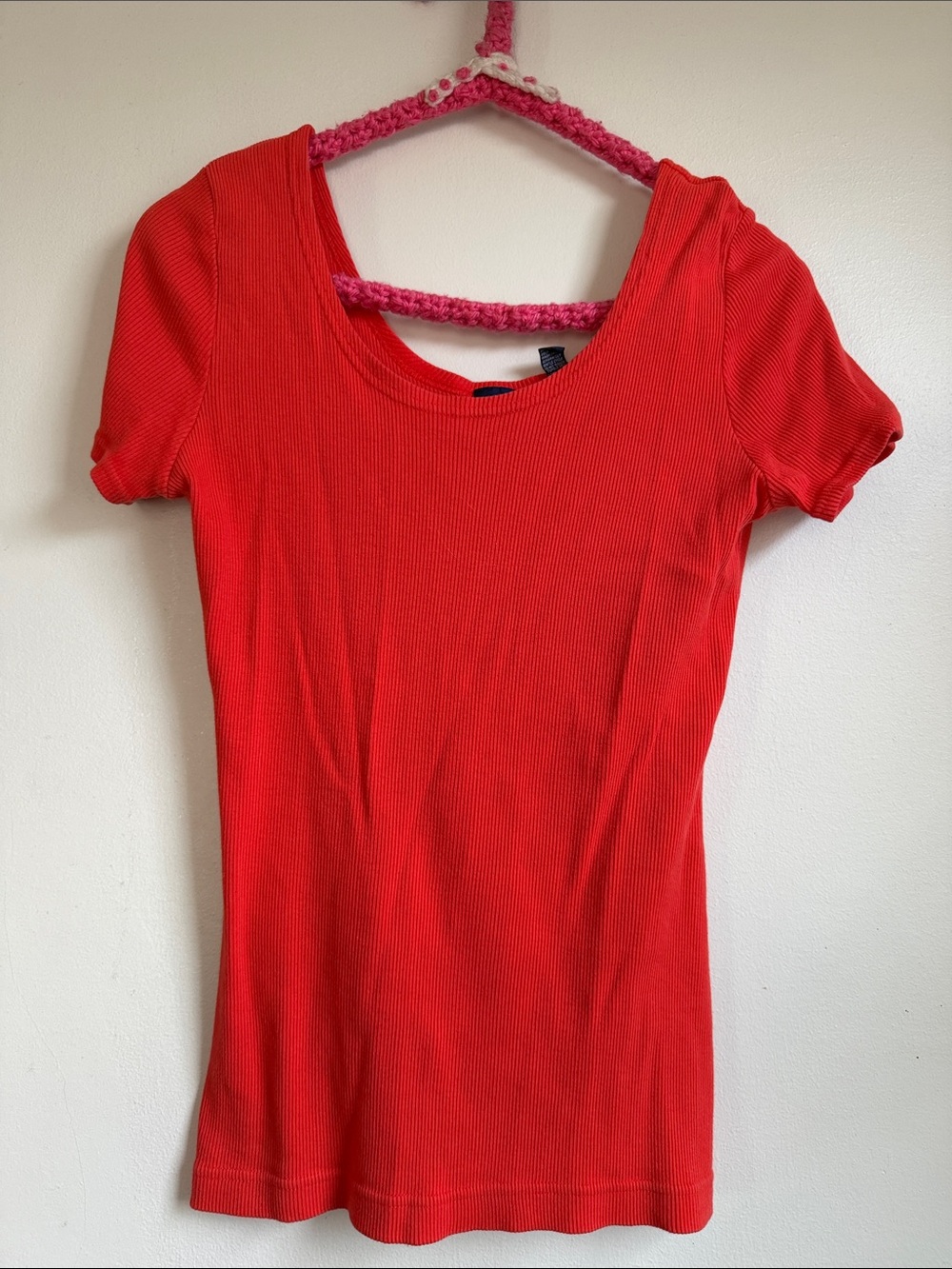 GAP Coral Ribbed Puff Sleeve Scoop Neck Top Size M